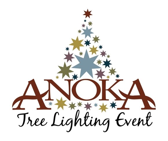 Anoka Tree Lighting Logo with varing colors decorated on the tree